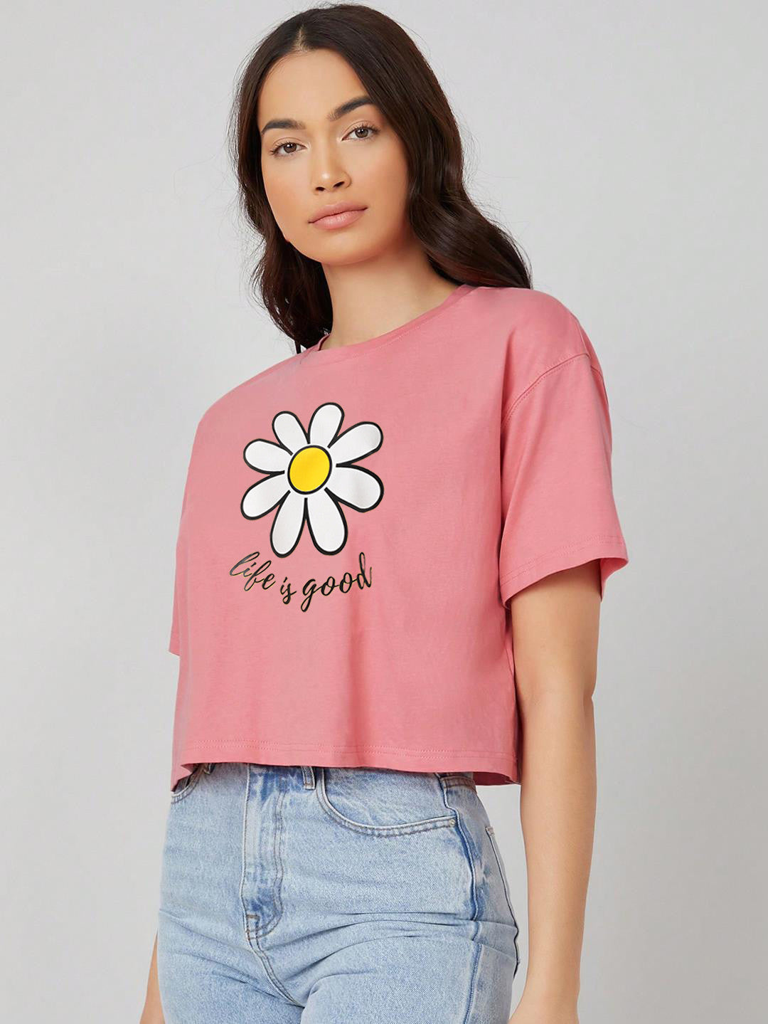KOTTY Printed Women Round Neck Pink T-Shirt 