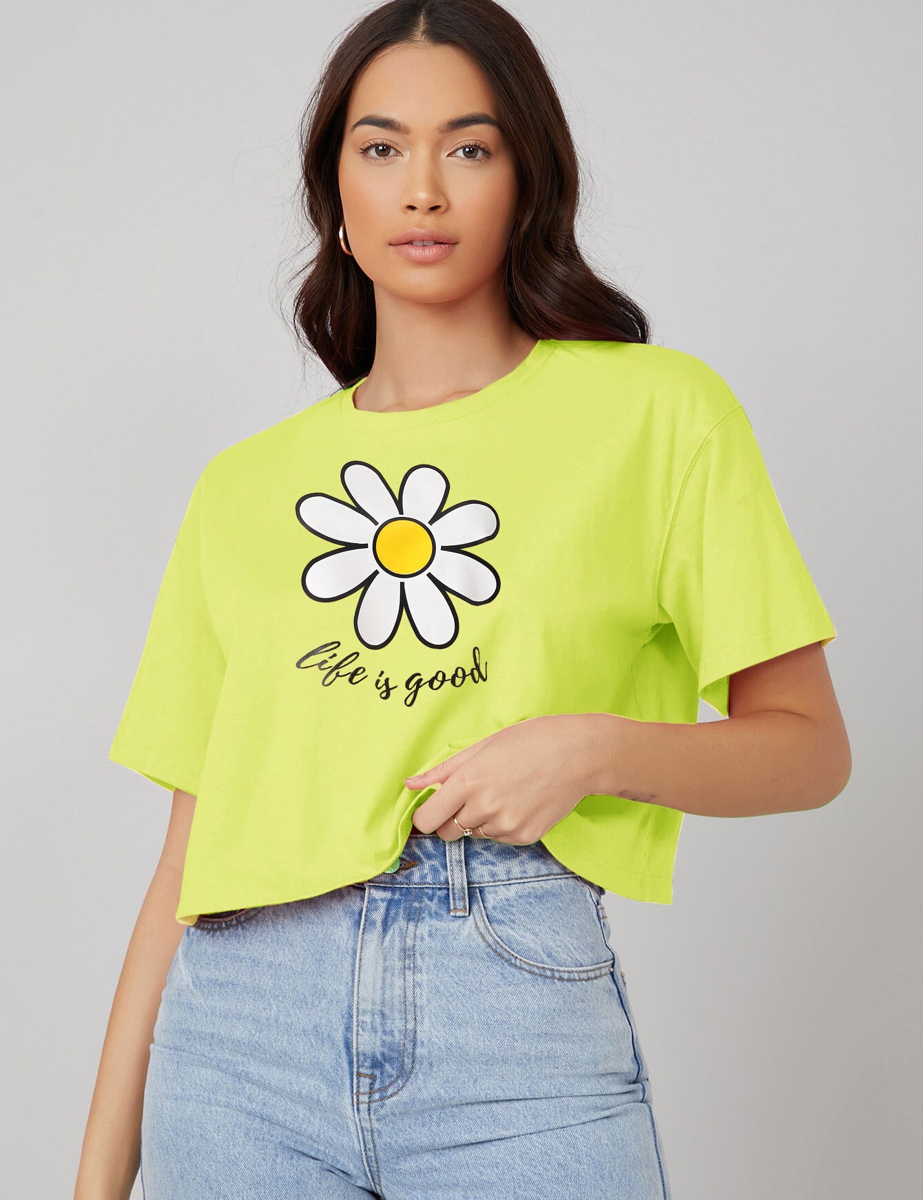 KOTTY Printed Women Round Neck Yellow T-Shirt 