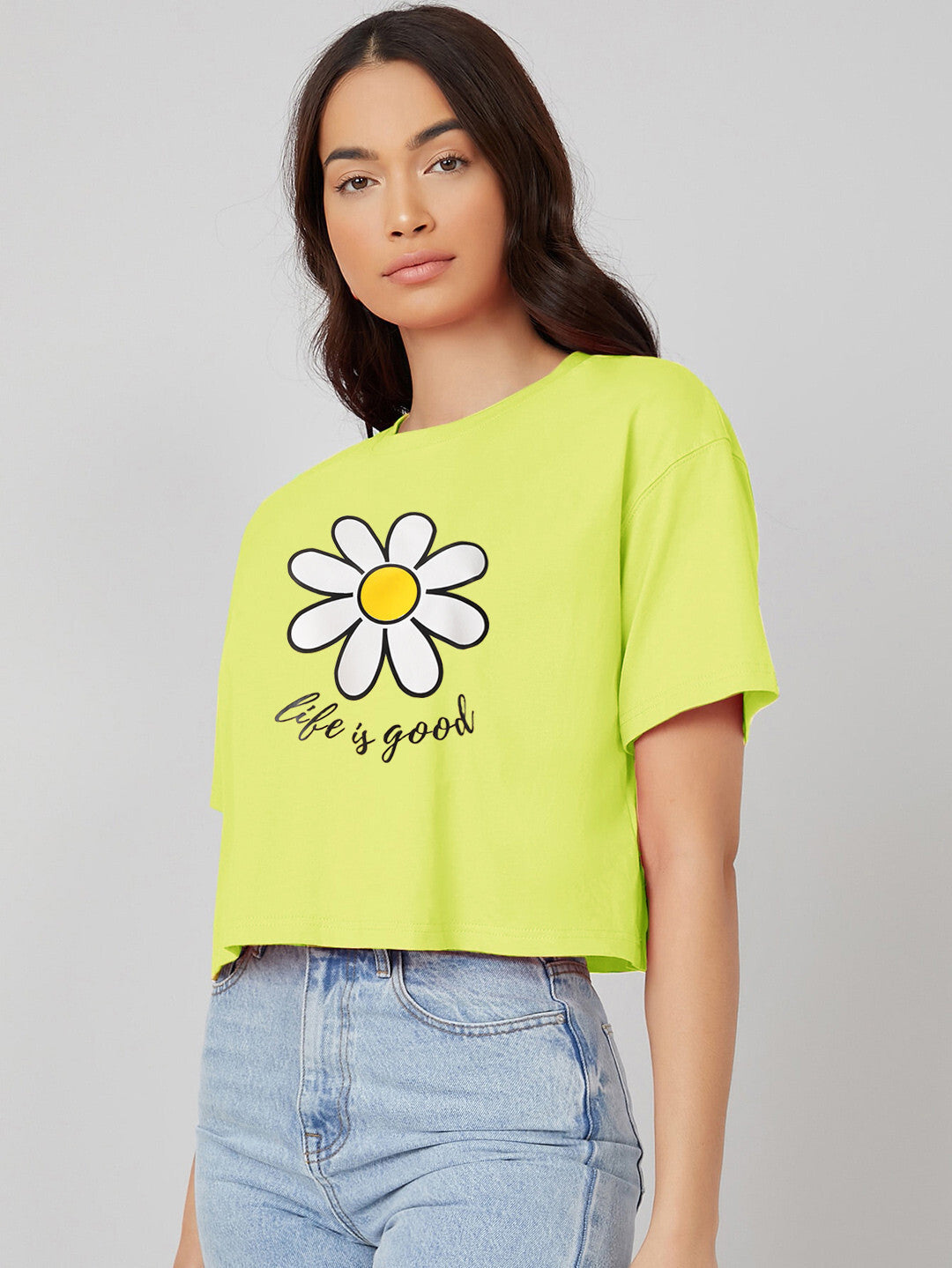 KOTTY Printed Women Round Neck Yellow T-Shirt 