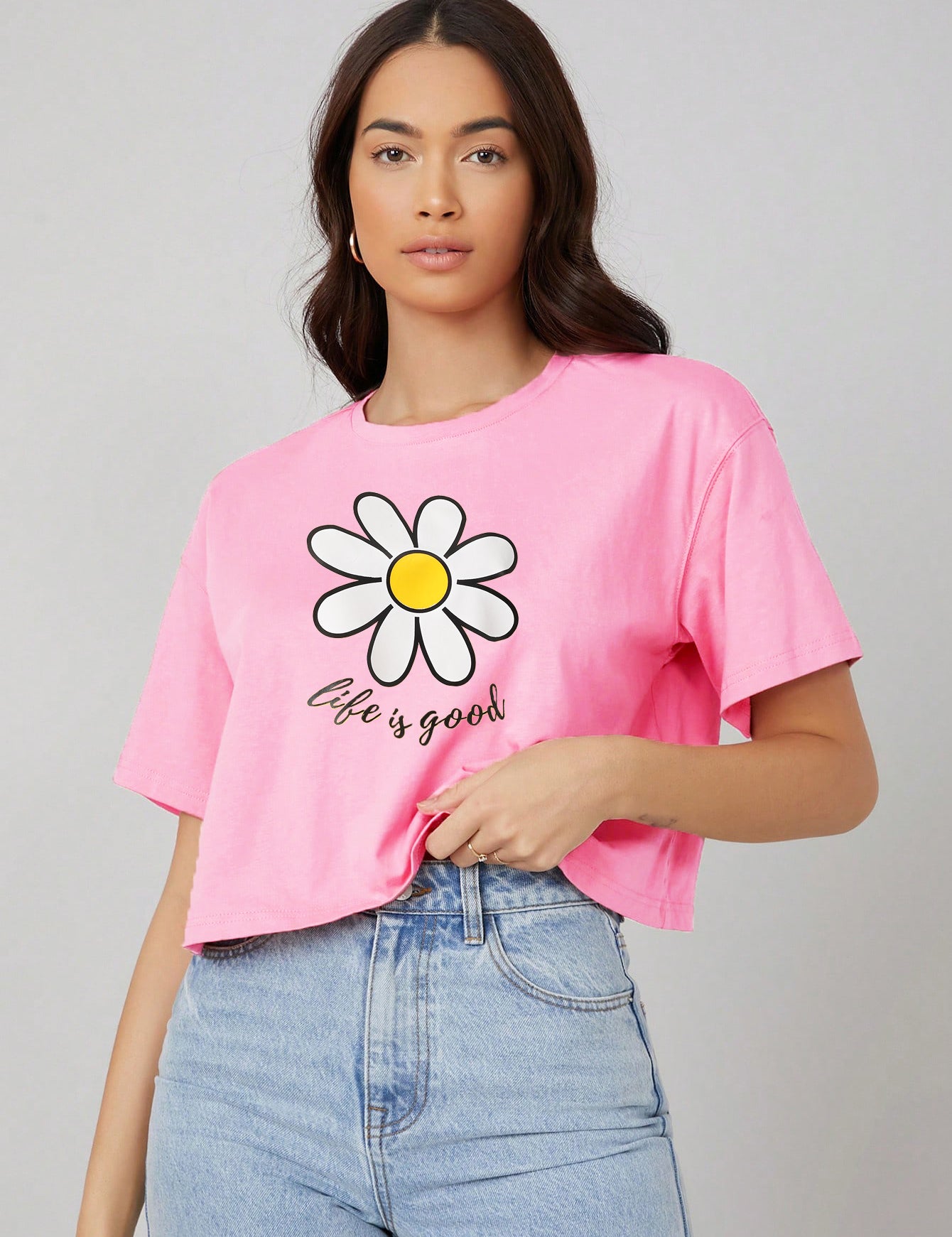 KOTTY Women's Printed, Typography Round Neck Cotton Blend T-Shirt