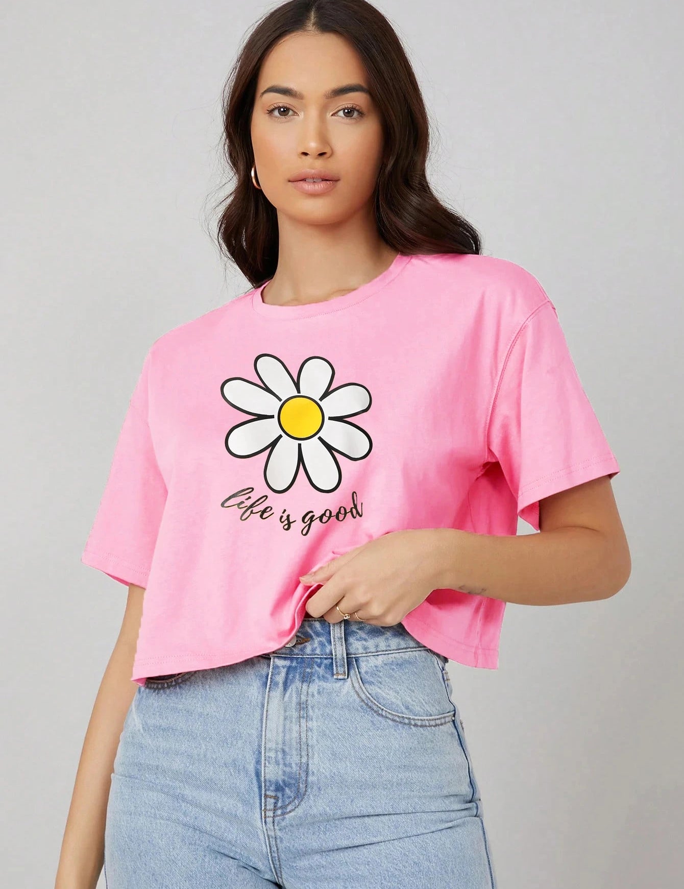 KOTTY Printed Women Round Neck Pink T-Shirt 