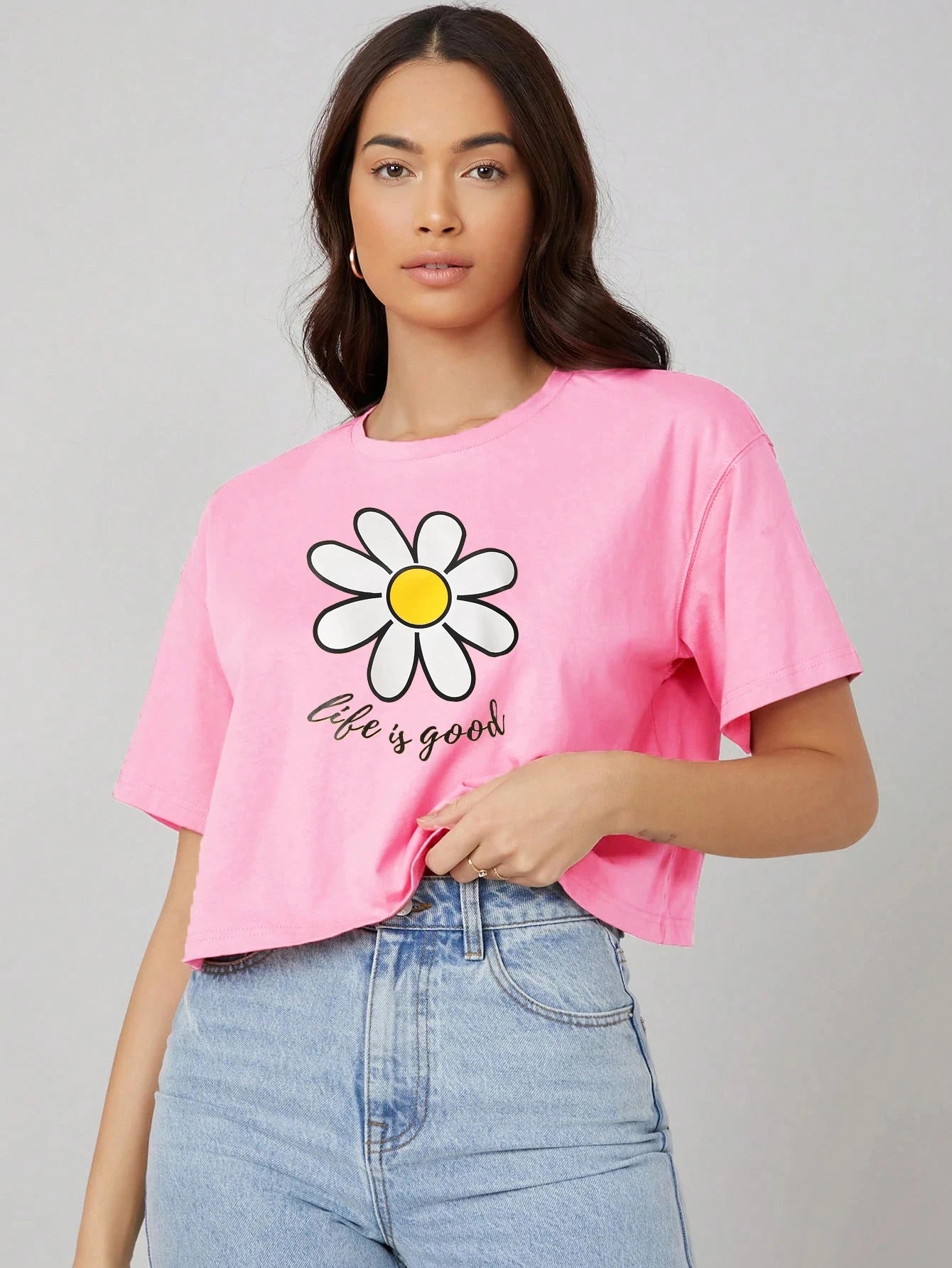 KOTTY Printed Women Round Neck Pink T-Shirt 