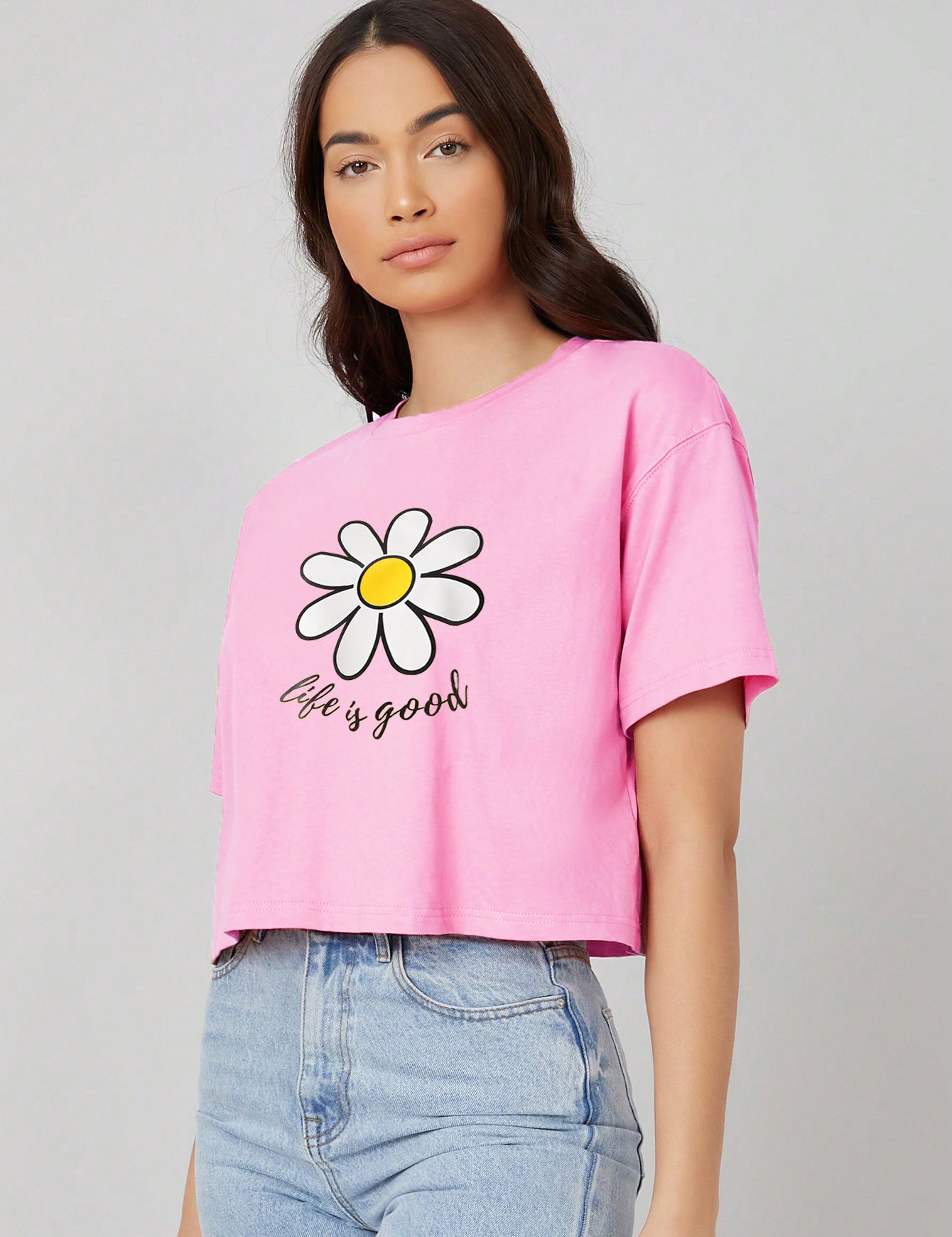 KOTTY Women's Printed, Typography Round Neck Cotton Blend T-Shirt