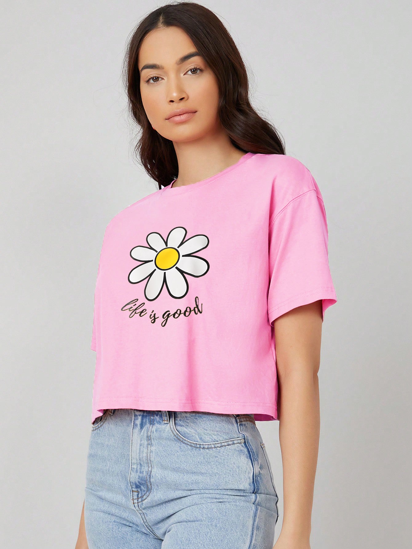 KOTTY Women's Printed, Typography Round Neck Cotton Blend T-Shirt