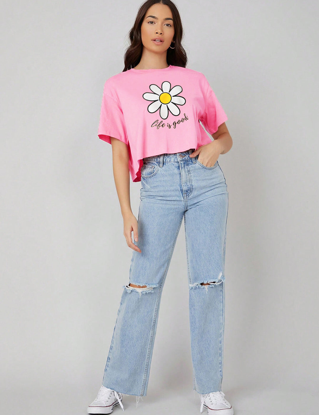 KOTTY Printed Women Round Neck Pink T-Shirt 