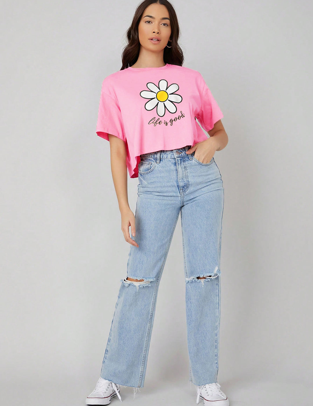 KOTTY Women's Printed, Typography Round Neck Cotton Blend T-Shirt