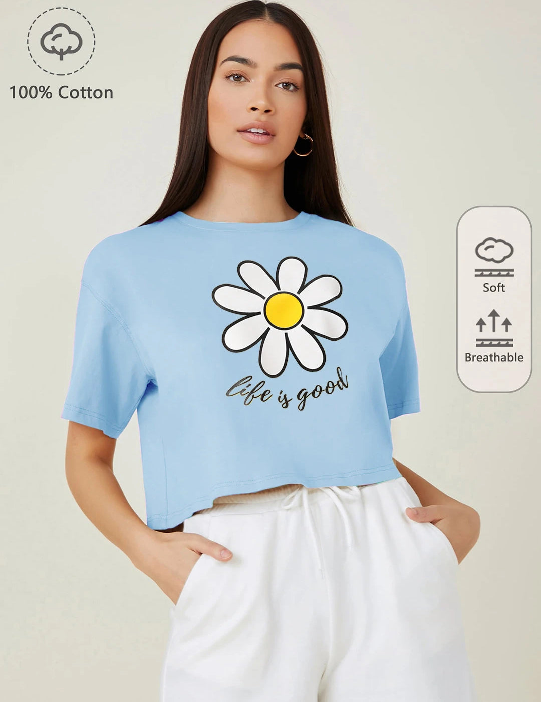 KOTTY Printed Women Round Neck Blue T-Shirt 