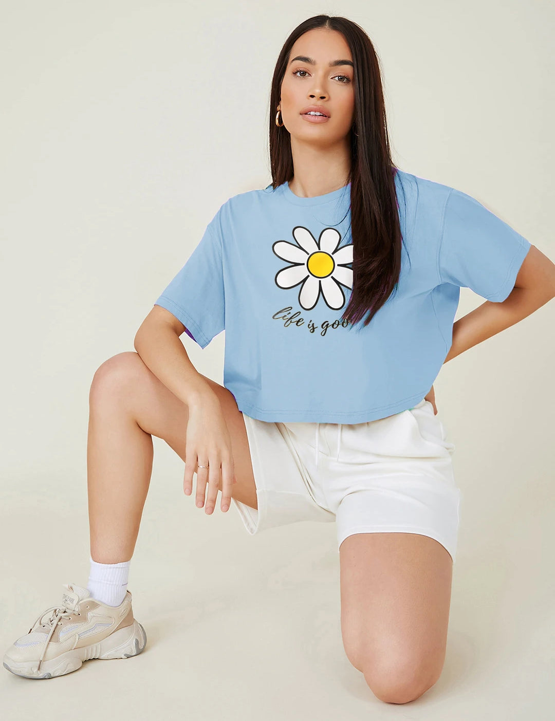 KOTTY Printed Women Round Neck Blue T-Shirt 