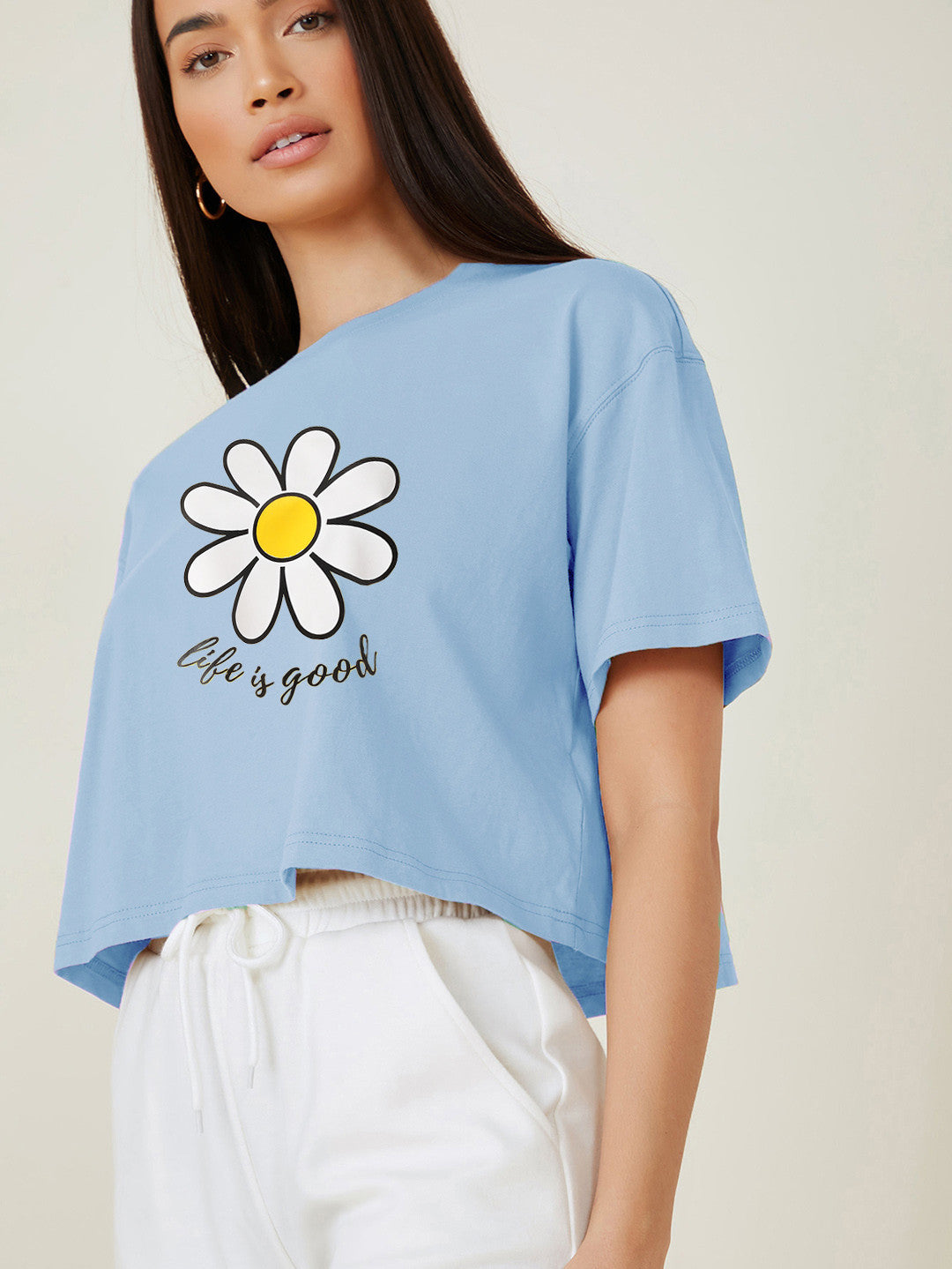 KOTTY Printed Women Round Neck Blue T-Shirt 