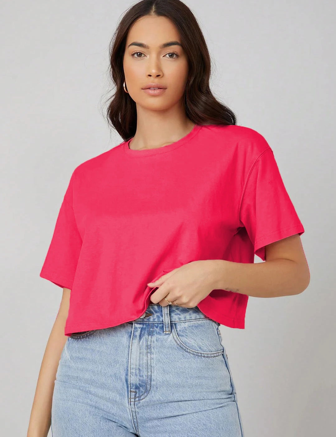KOTTY Solid Women Round Neck Pink T-Shirt 
