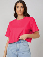 KOTTY Solid Women Round Neck Pink T-Shirt 