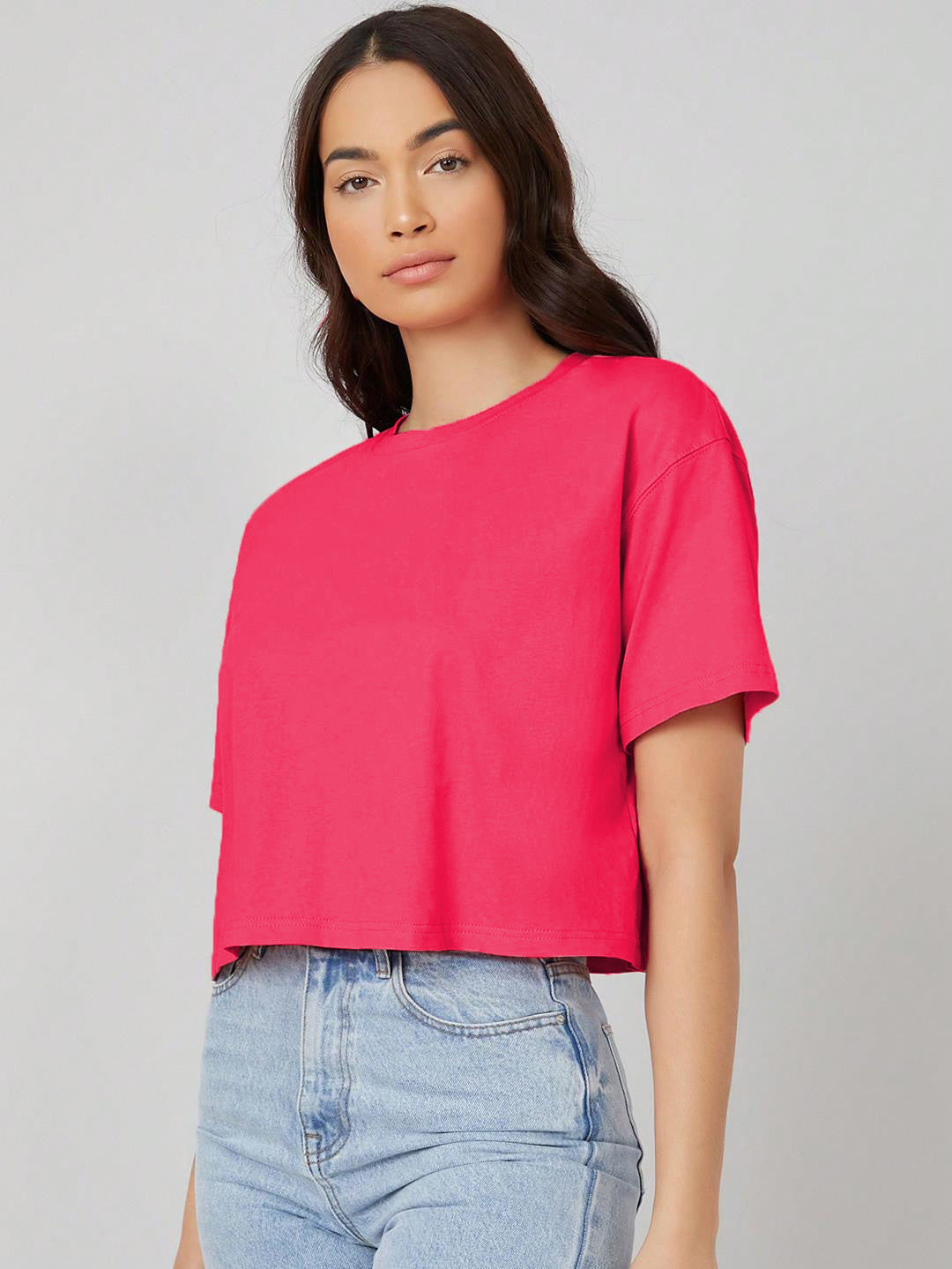 KOTTY Solid Women Round Neck Pink T-Shirt 
