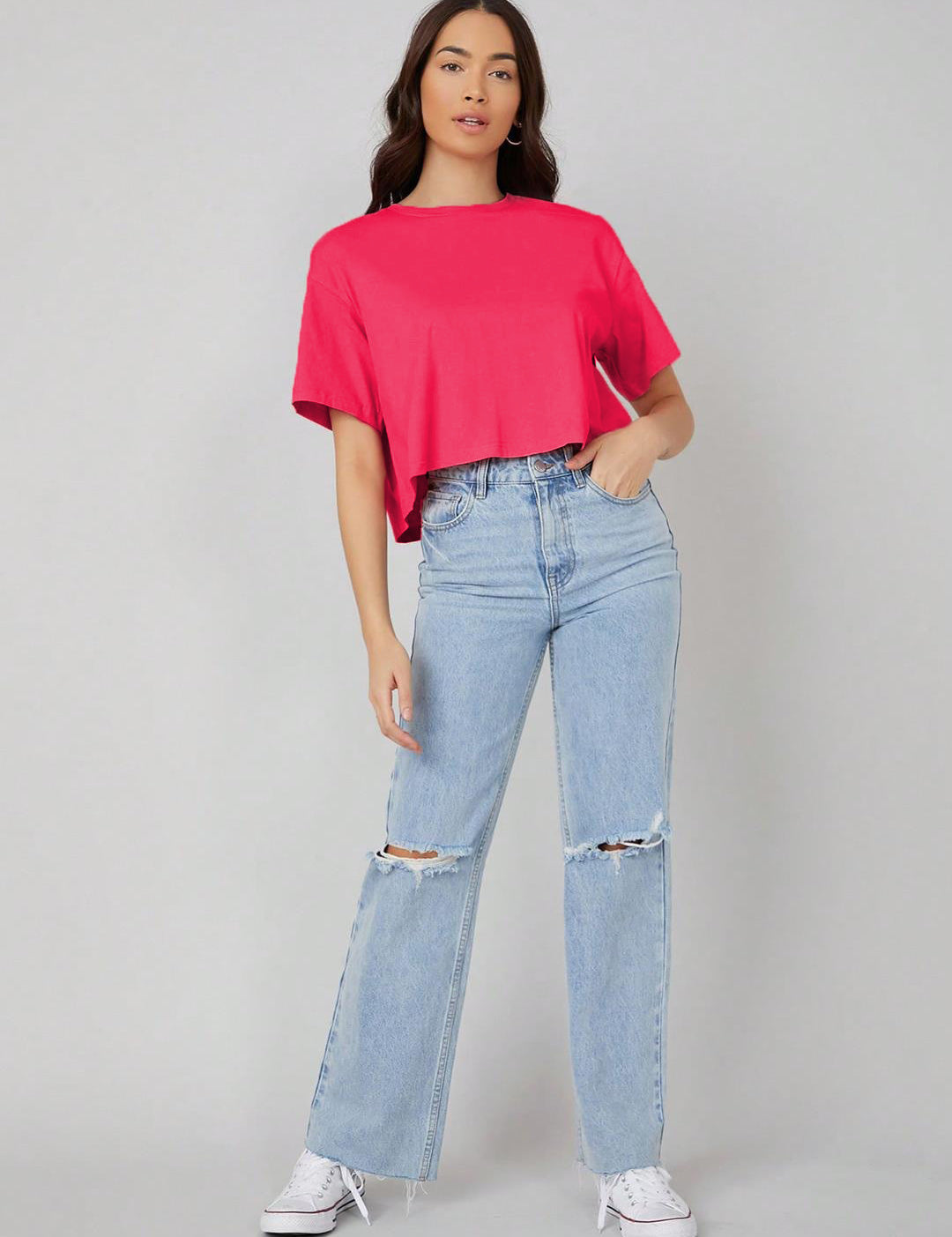KOTTY Solid Women Round Neck Pink T-Shirt 