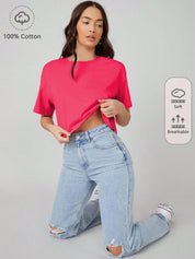 KOTTY Solid Women Round Neck Pink T-Shirt 