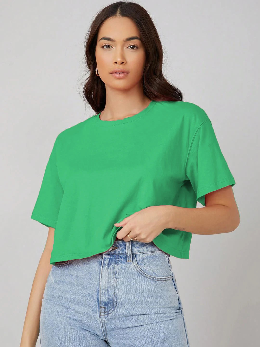 KOTTY Solid Women Round Neck Green T-Shirt 