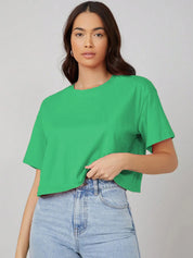 KOTTY Solid Women Round Neck Green T-Shirt 
