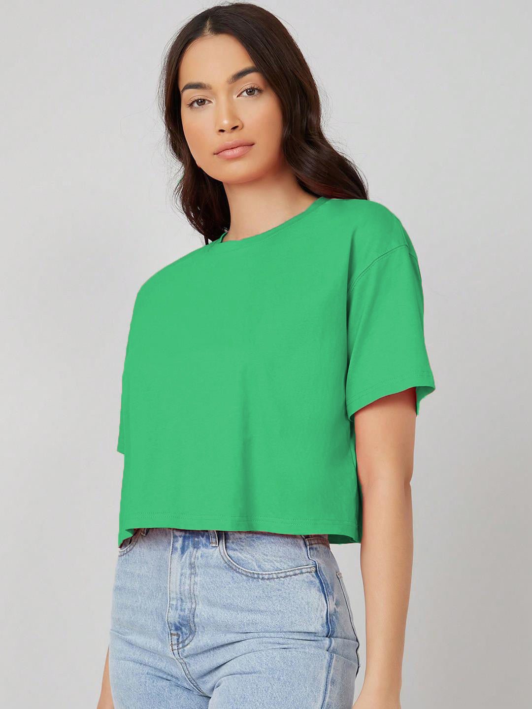 KOTTY Solid Women Round Neck Green T-Shirt 