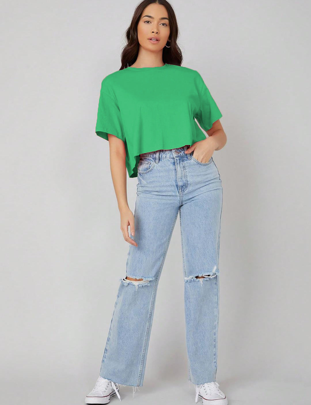 KOTTY Solid Women Round Neck Green T-Shirt 