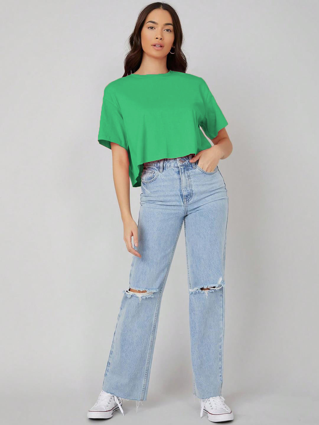 KOTTY Solid Women Round Neck Green T-Shirt 