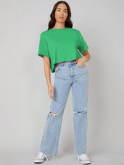 KOTTY Solid Women Round Neck Green T-Shirt 