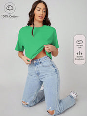 KOTTY Solid Women Round Neck Green T-Shirt 