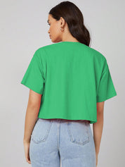 KOTTY Solid Women Round Neck Green T-Shirt 