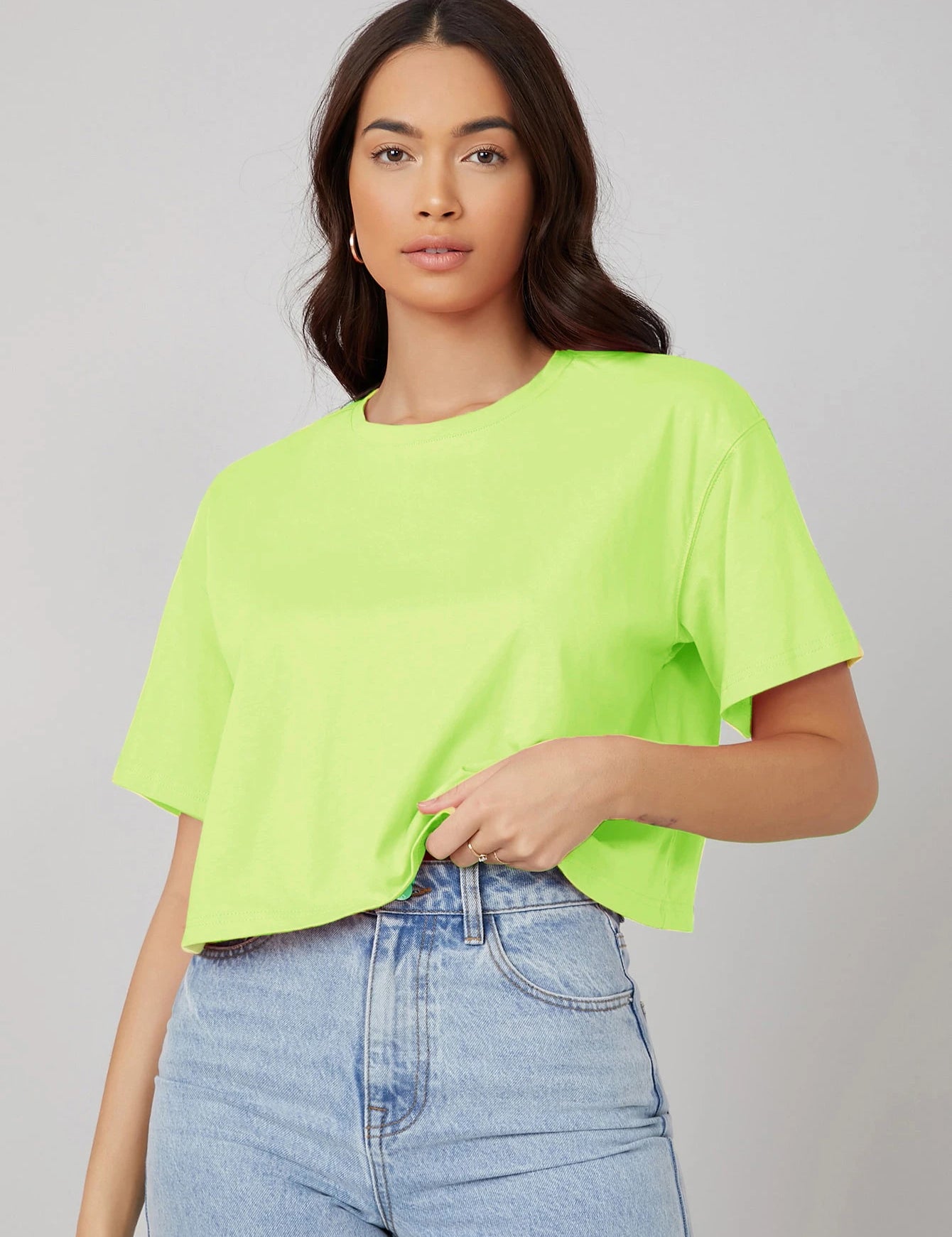 KOTTY Solid Women Round Neck Green T-Shirt 