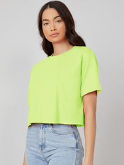 KOTTY Solid Women Round Neck Green T-Shirt 