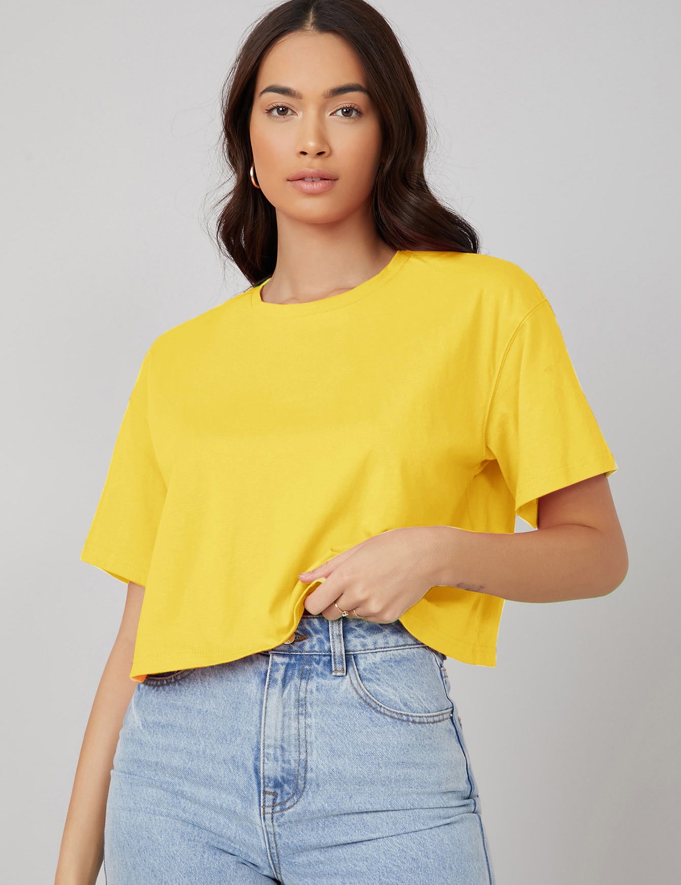 KOTTY Solid Women Round Neck Yellow T-Shirt 
