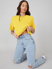 KOTTY Solid Women Round Neck Yellow T-Shirt 