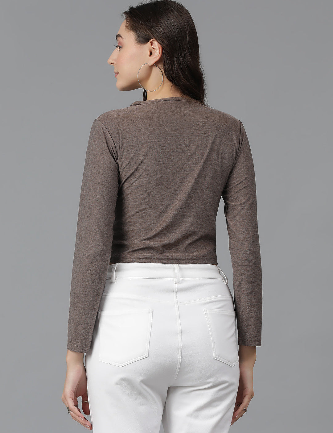 KOTTY Solid Women Round Neck Brown T-Shirt 
