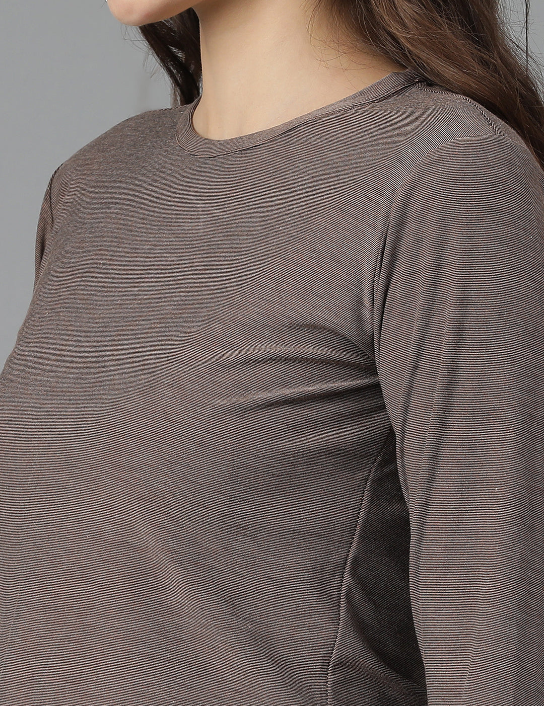 KOTTY Solid Women Round Neck Brown T-Shirt 