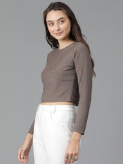 KOTTY Solid Women Round Neck Brown T-Shirt 