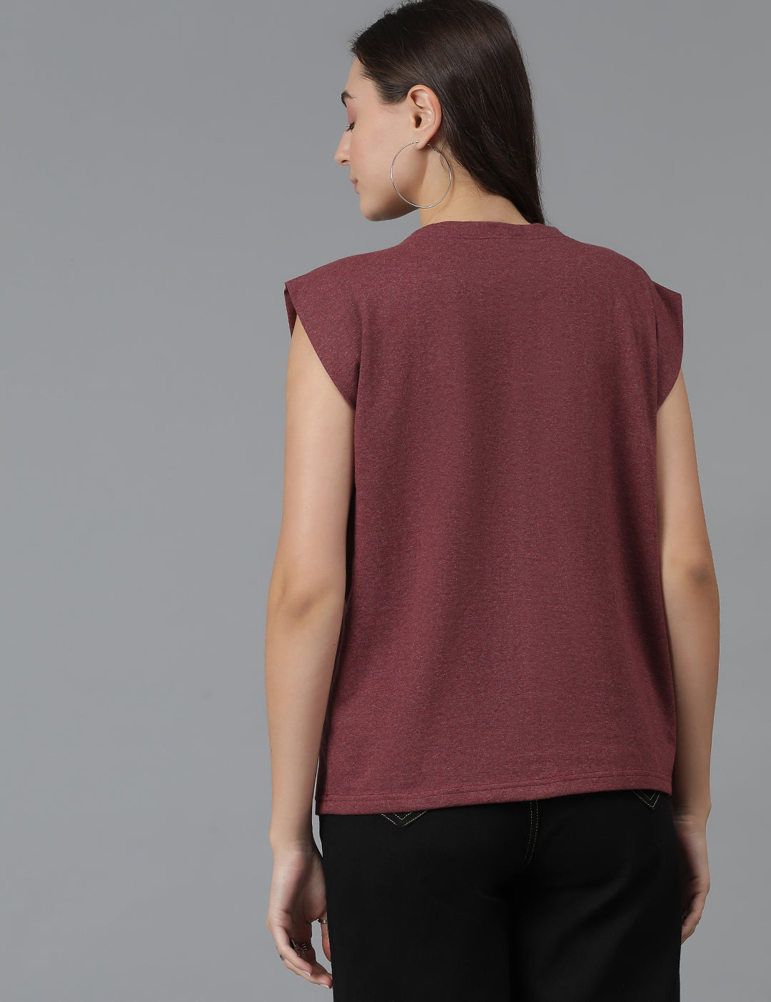 KOTTY Women's Solid Round Neck Cotton Blend Sleevesless T-Shirt