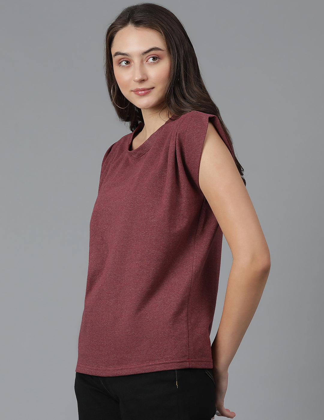 KOTTY Women's Solid Round Neck Cotton Blend Sleevesless T-Shirt