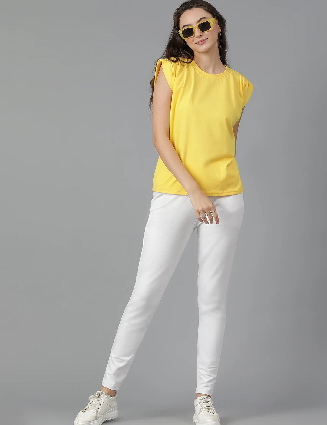 KOTTY Solid Women Round Neck Yellow T-Shirt 