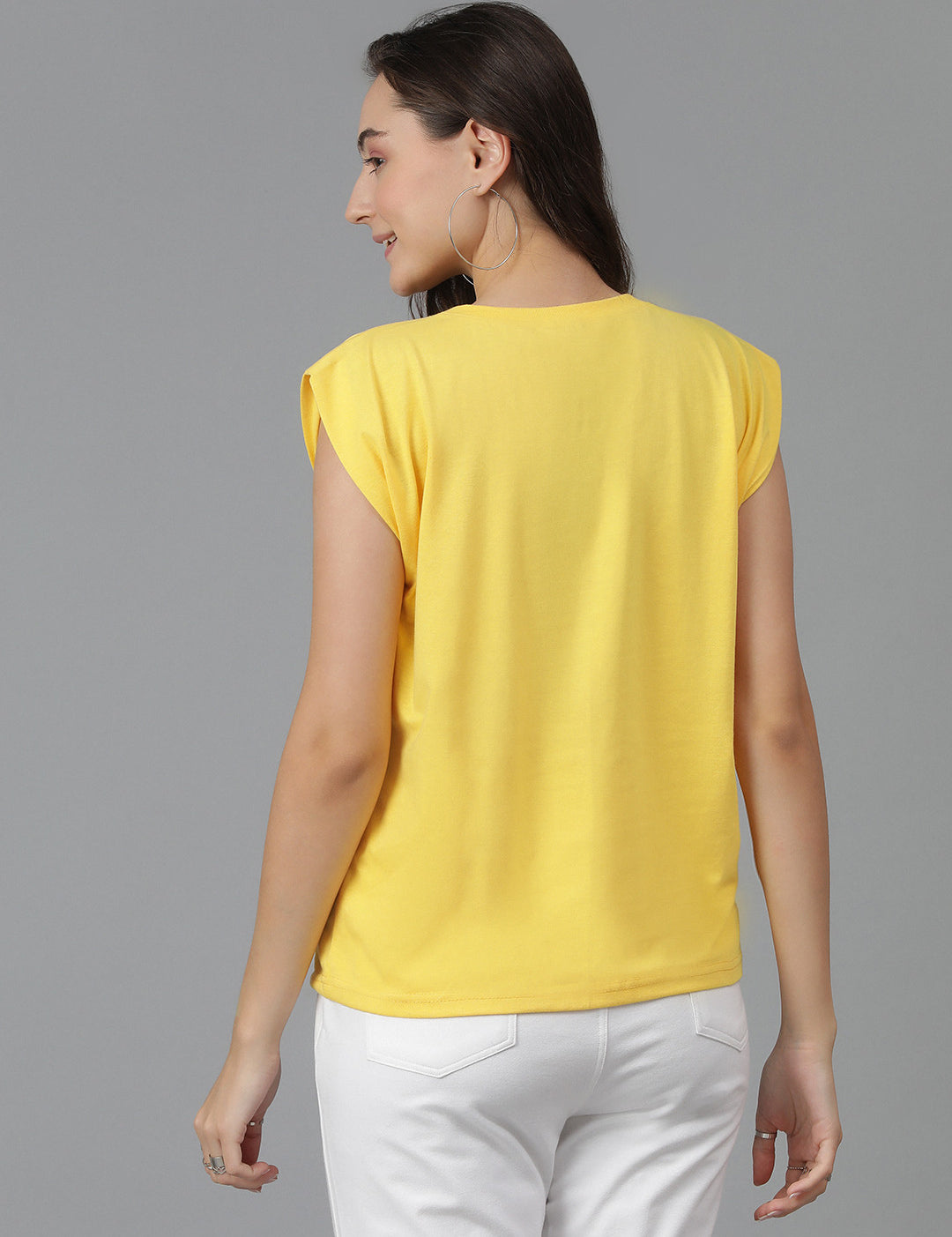 KOTTY Solid Women Round Neck Yellow T-Shirt 