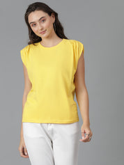 KOTTY Solid Women Round Neck Yellow T-Shirt 