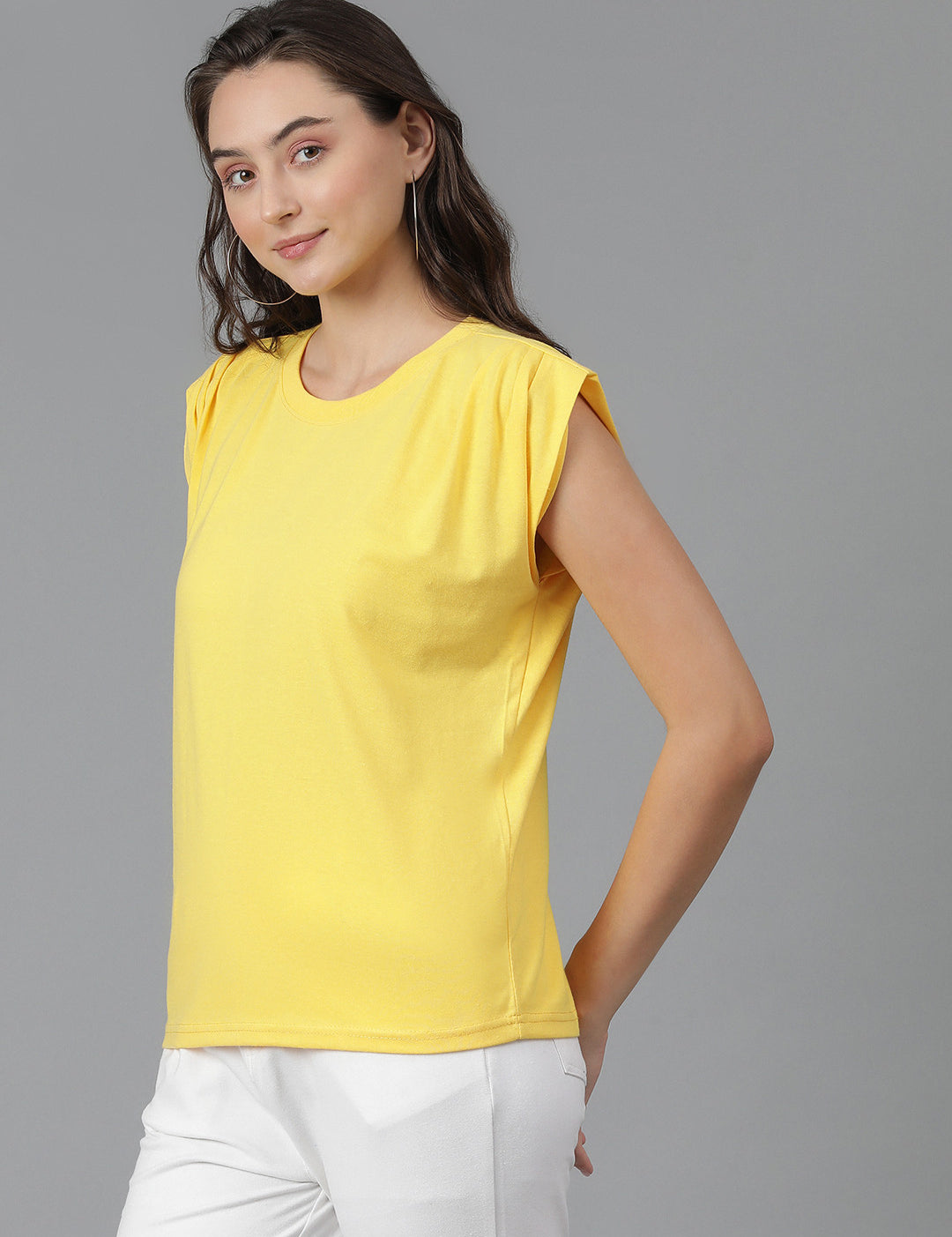 KOTTY Solid Women Round Neck Yellow T-Shirt 
