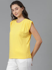 KOTTY Solid Women Round Neck Yellow T-Shirt 