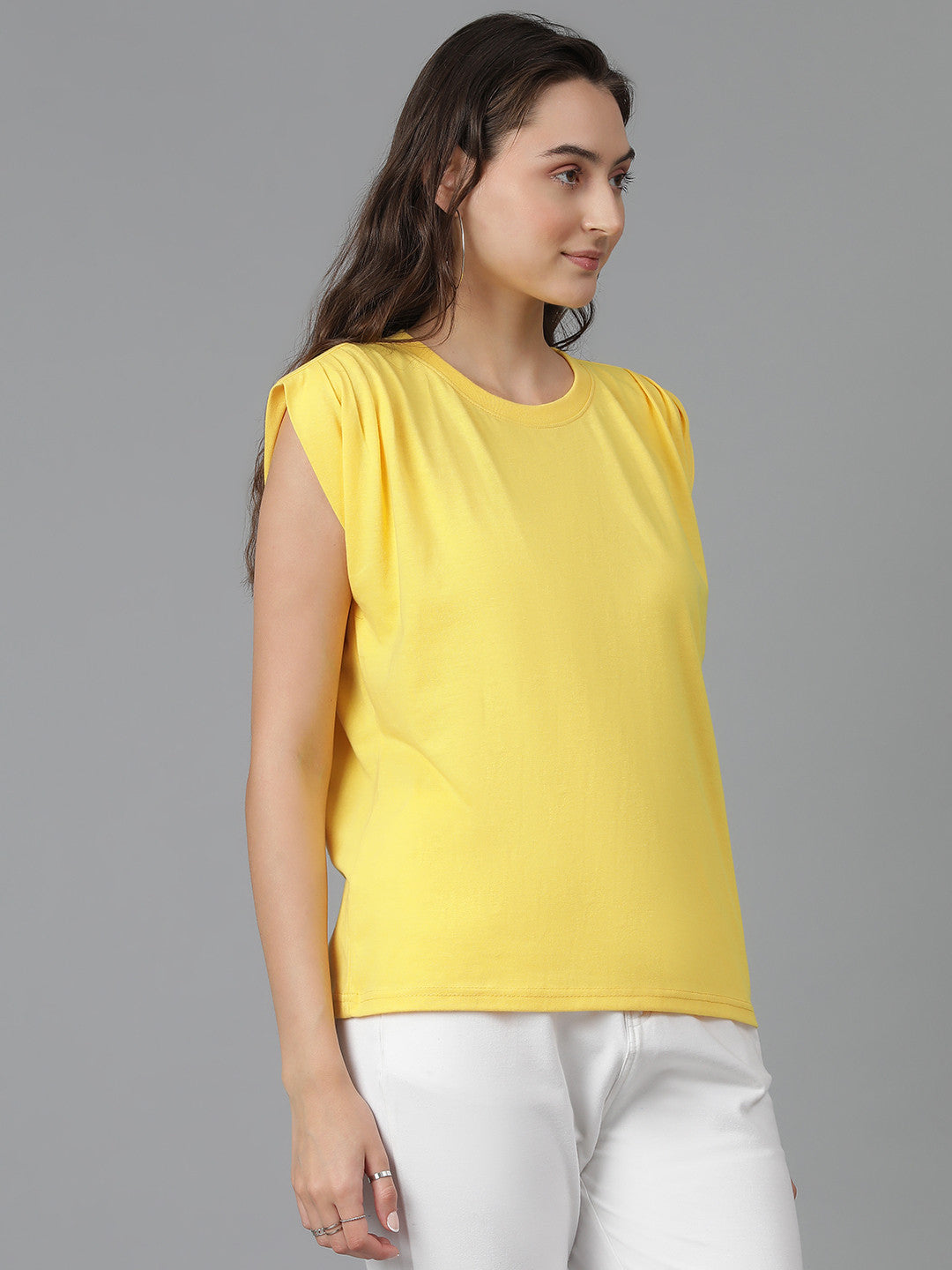 KOTTY Solid Women Round Neck Yellow T-Shirt 