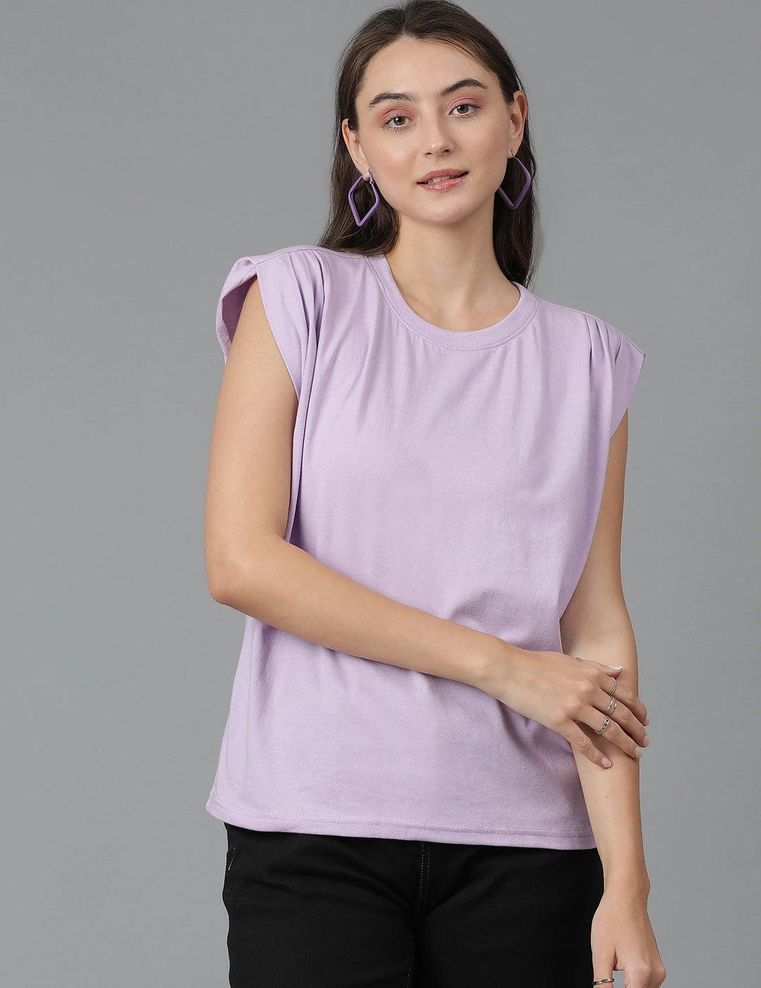 KOTTY Solid Women Round Neck Purple T-Shirt 