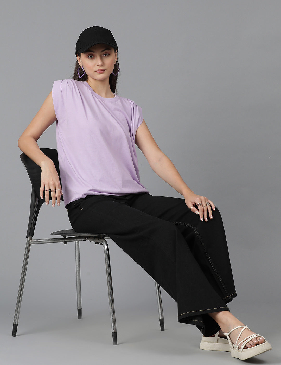 KOTTY Solid Women Round Neck Purple T-Shirt 
