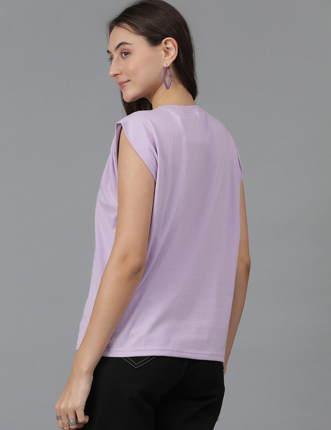 KOTTY Solid Women Round Neck Purple T-Shirt 