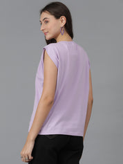 KOTTY Solid Women Round Neck Purple T-Shirt 
