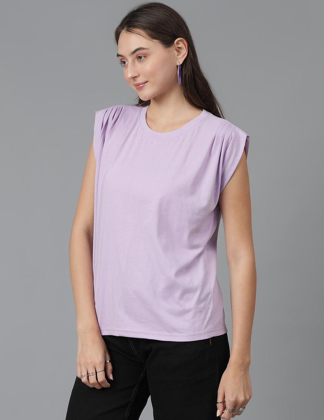KOTTY Solid Women Round Neck Purple T-Shirt 