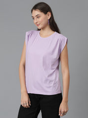 KOTTY Solid Women Round Neck Purple T-Shirt 