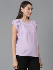 KOTTY Solid Women Round Neck Purple T-Shirt 