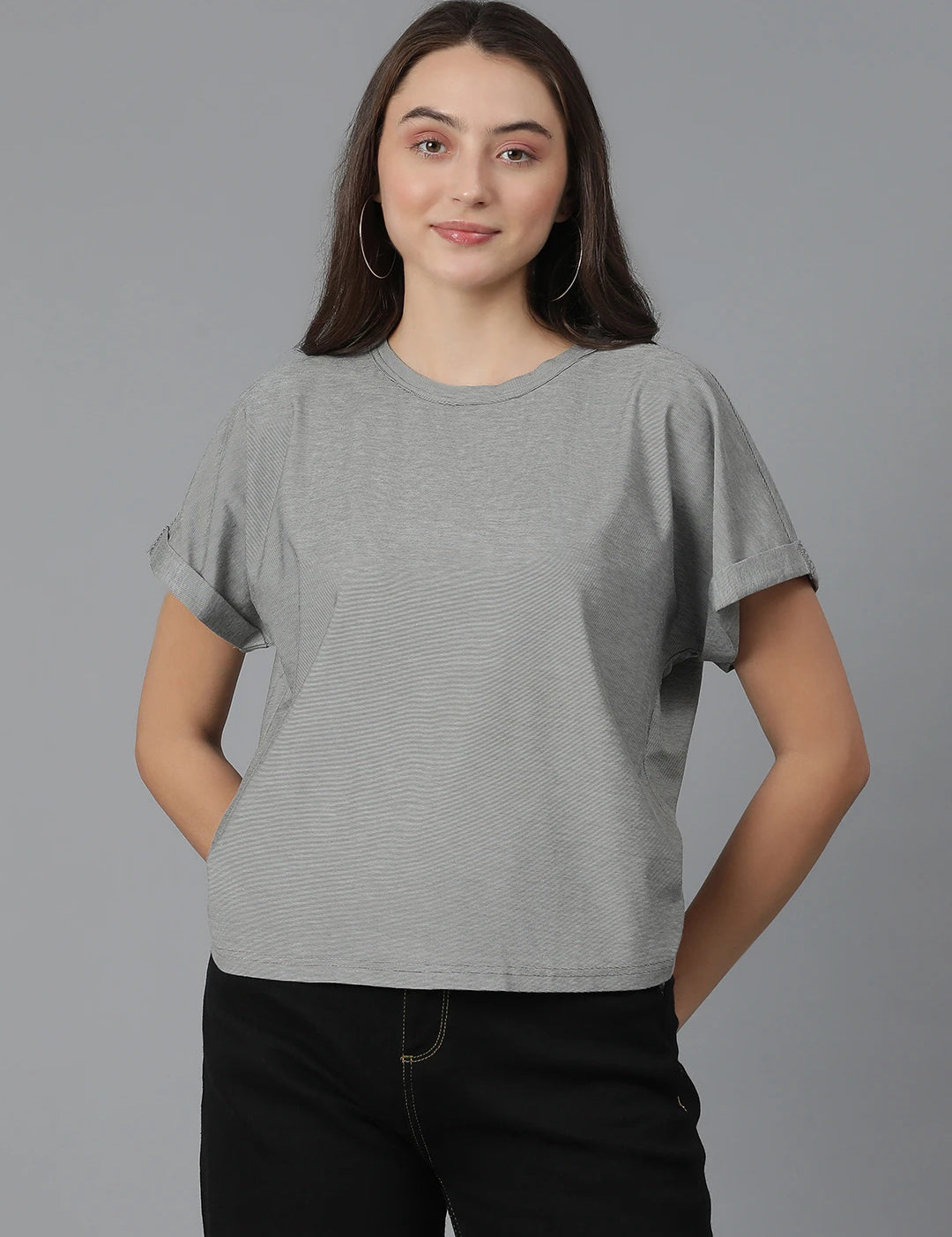 KOTTY Solid Women Round Neck Grey T-Shirt 