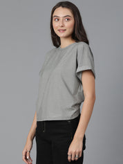 KOTTY Solid Women Round Neck Grey T-Shirt 